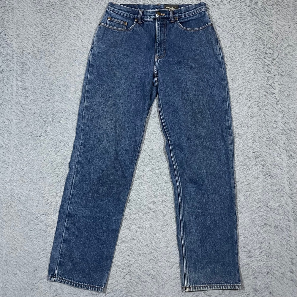 Eddie Bauer Mens Flannel Lined Jeans 32x34 (31x32) Blue Denim Plaid Straight